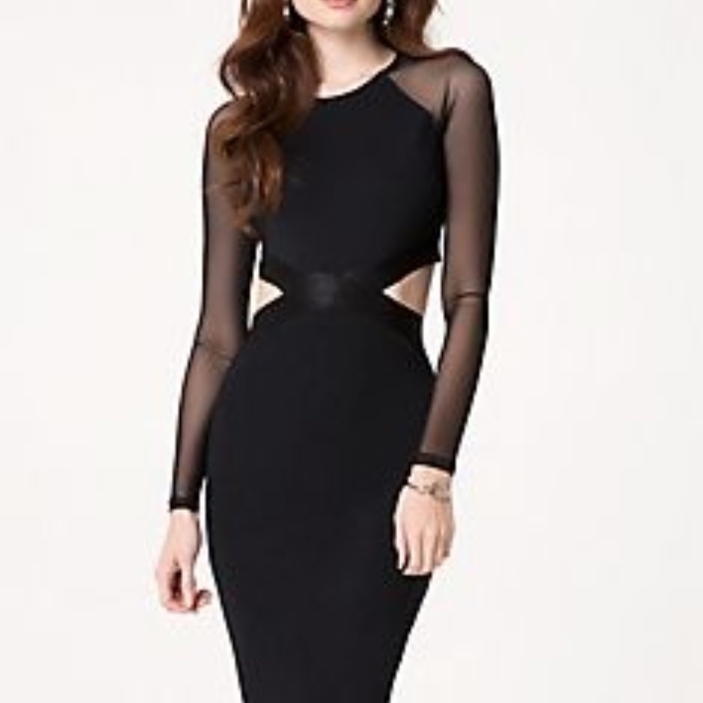 Bebe Melanie Black Mesh Cutout Dress Size MEDIUM